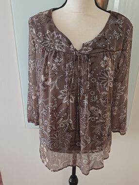 St. John's Bay Brown Floral Peasant Tunic